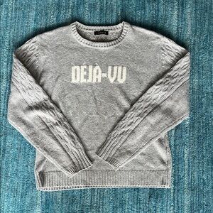1 State Sweater Deja-Vu Grey white crewneck soft cozy size small